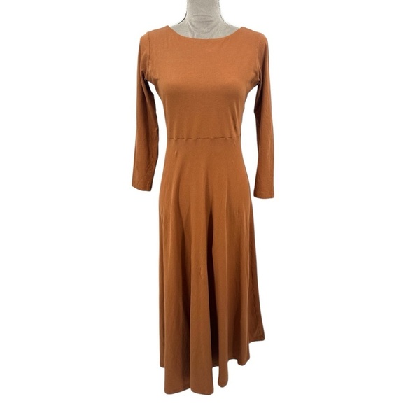 Demylee Pima Cotton Jersey Long Sleeve A-Line Maxi Dress - Burnt Orange - Small - Picture 1 of 5